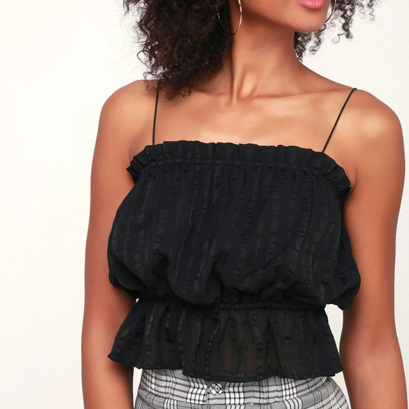 Lulu’s Blouson Black Cropped Tank Top Spaghetti Strap Blouse Shirt NWT Small - Picture 4 of 11